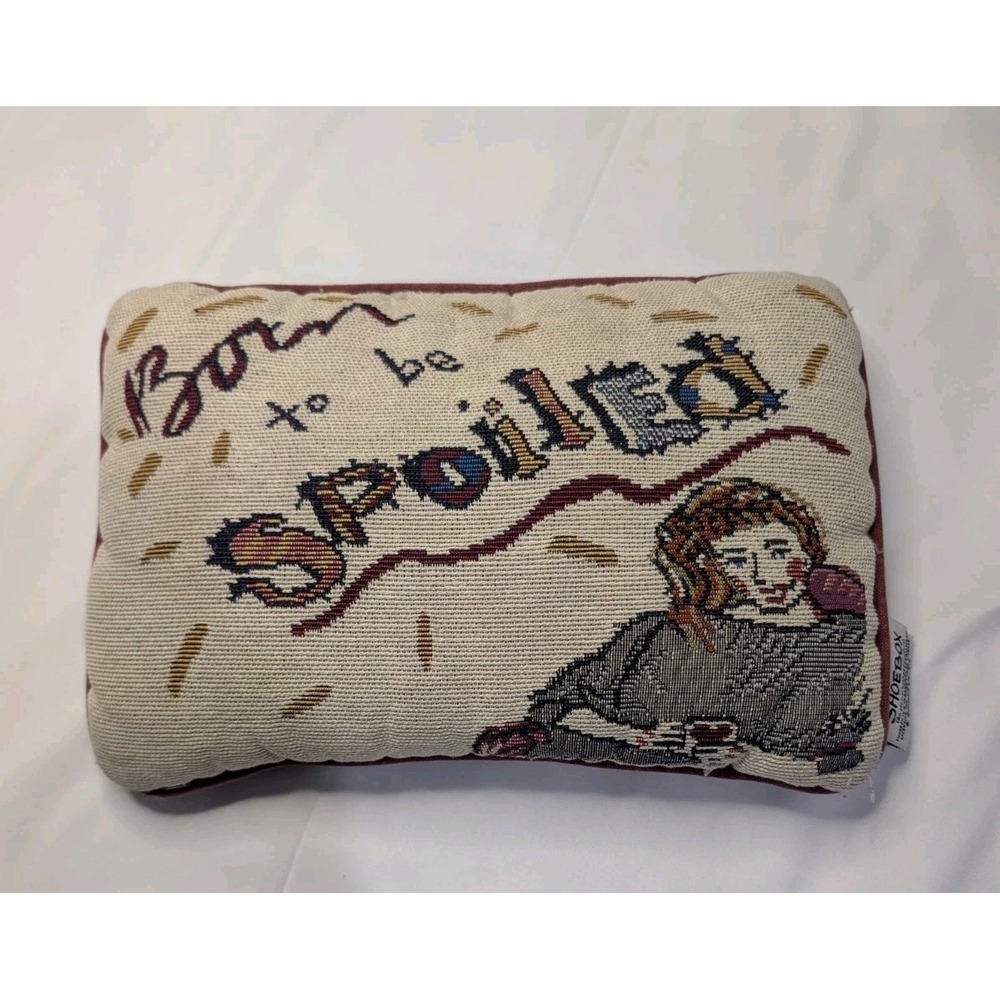 Vintage Hallmark Shoebox Greetings Tapestry Mini Pillow Born to Be Spoiled 90s